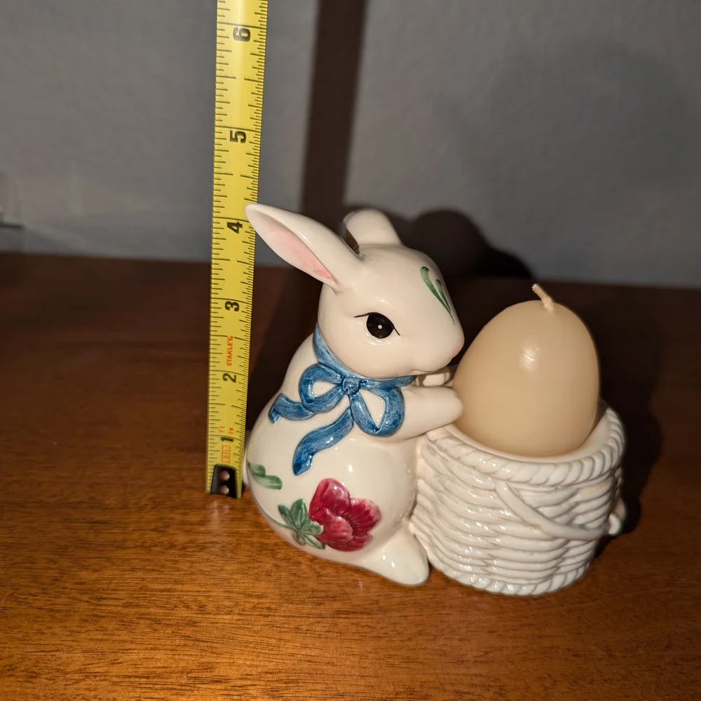 Lenox Poppies on Blue Bunny Rabbit Votive Candle Holder Figurines